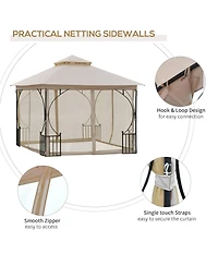 Outsunny 10'x10' Garden Gazebo, Patio Party Shelter, 2 Tier Roof,