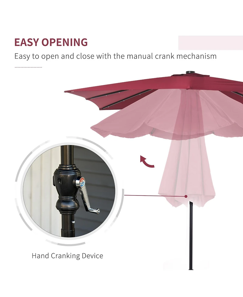 Outsunny 9' x 7' Solar Umbrella, Patio Umbrella with Led Lights, Wine