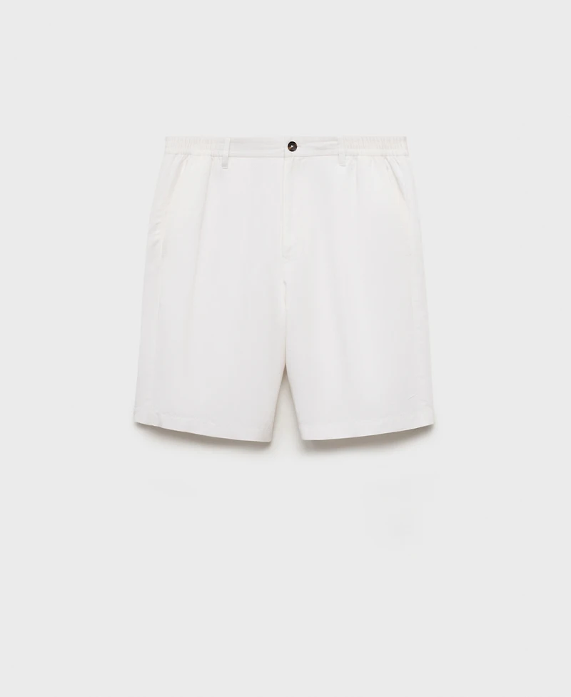 Mango Men's Elastic Waist Linen 9" Bermuda Shorts