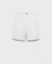 Mango Men's Elastic Waist Linen 9" Bermuda Shorts