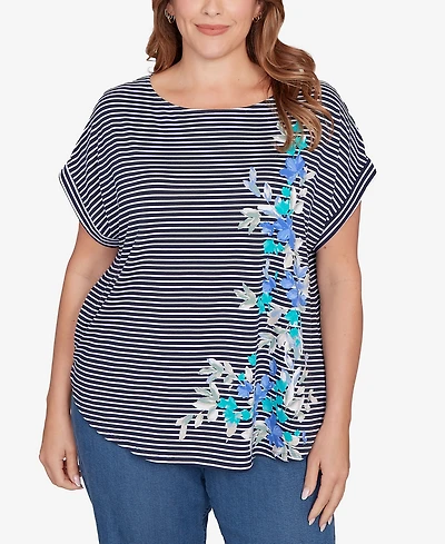 Ruby Rd. Plus Floral Stripe Jersey Top
