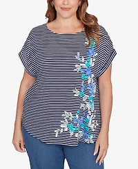 Ruby Rd. Plus Floral Stripe Jersey Top