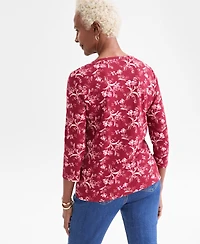 Style & Co Women's Printed 3/4-Sleeve Henley Top