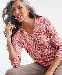 Style & Co Women's Printed V-Neck 3/4-Sleeve Knit Top, Macy's Exclusive
