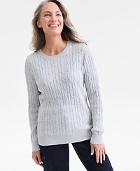 Style & Co Women's Cotton Cable-Knit Crewneck Sweater, Created for Macy's