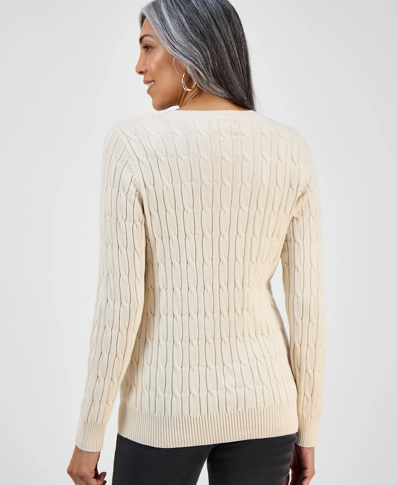 Style & Co Petite Cotton Cable-Knit Crewneck Sweater, Created for Macy's