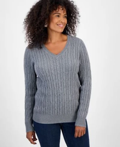 Style Co Womens Cotton Cable Knit V Neck Sweater Pxs 4x Created For Macys