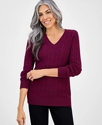 Style & Co Women's Cotton Cable-Knit V-Neck Sweater, Created for Macy's