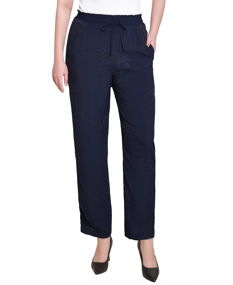 Ny Collection Petite Pull On Pants with Embroidery