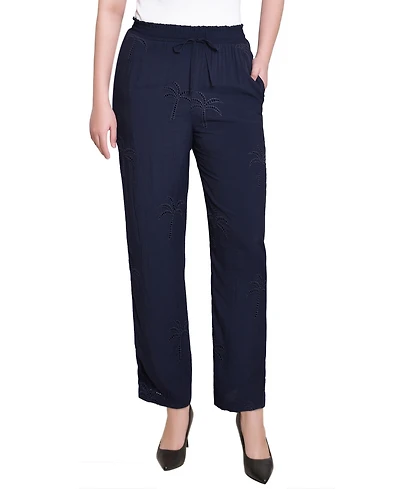 Ny Collection Petite Pull On Pants with Embroidery