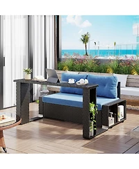 Vlsrka Convertible Foldable Wicker Outdoor Sofa with Storage Shelves