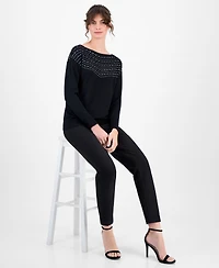 Ak Anne Klein Women's Embellished Drop-Shoulder Sweater