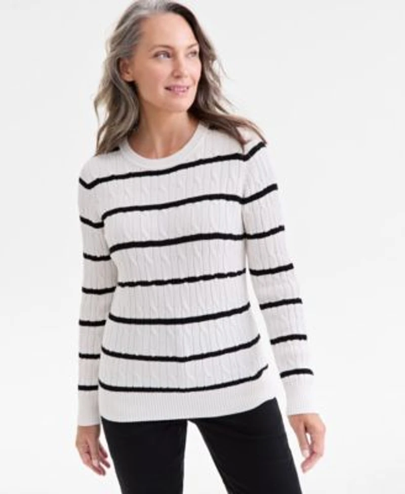 Style Co Womens Cotton Cable Knit Crewneck Sweater Pxs 4x Created For Macys