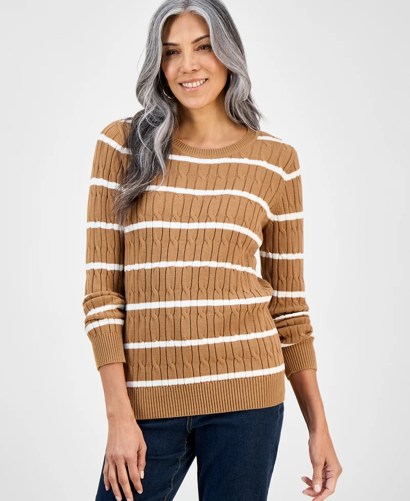Style & Co Women's Cotton Striped Cable-Knit Sweater, Macy's Exclusive