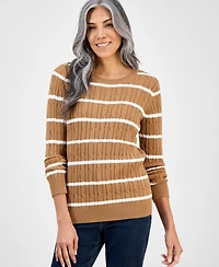Style & Co Women's Cotton Striped Cable-Knit Sweater, Macy's Exclusive