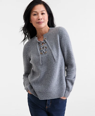 Style & Co Women's Lace-Up Long-Sleeve Sweater, Macy's Exclusive