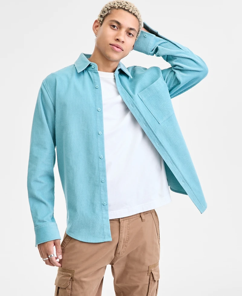 Sun + Stone Men's Long Sleeve Button-Front Corduroy Shirt, Created for Macy's