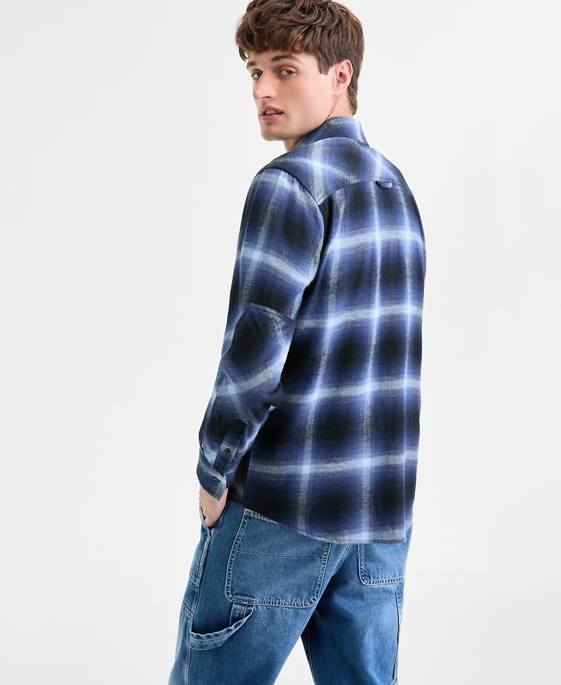 Sun + Stone Men's Iverson Long-Sleeve Cotton Flannel Plaid Shirt, Macy's Exclusive