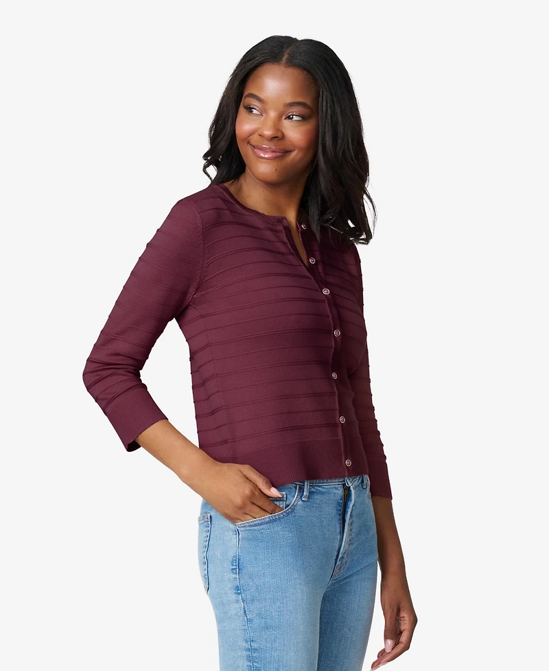 Melissa Paige Women's Ottoman-Rib 3/4-Sleeve Crewneck Cardigan