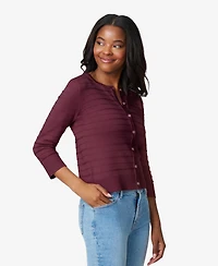 Melissa Paige Women's Ottoman-Rib 3/4-Sleeve Crewneck Cardigan
