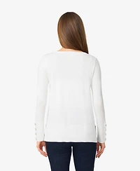 Melissa Paige Women's Fine Gauge Boat-Neck Buttoned-Cuff Sweater