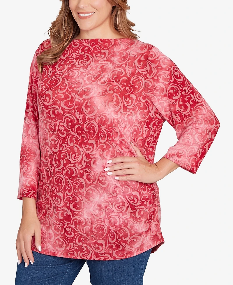 Ruby Rd. Plus Tie Dye Scroll Floral Top