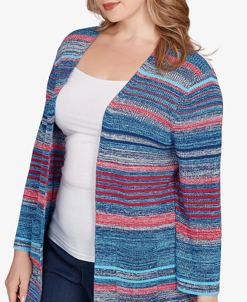 Ruby Rd. Plus Open Ribbed Stripe Front Pocket Cardigan Sweater