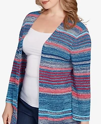 Ruby Rd. Plus Open Ribbed Stripe Front Pocket Cardigan Sweater