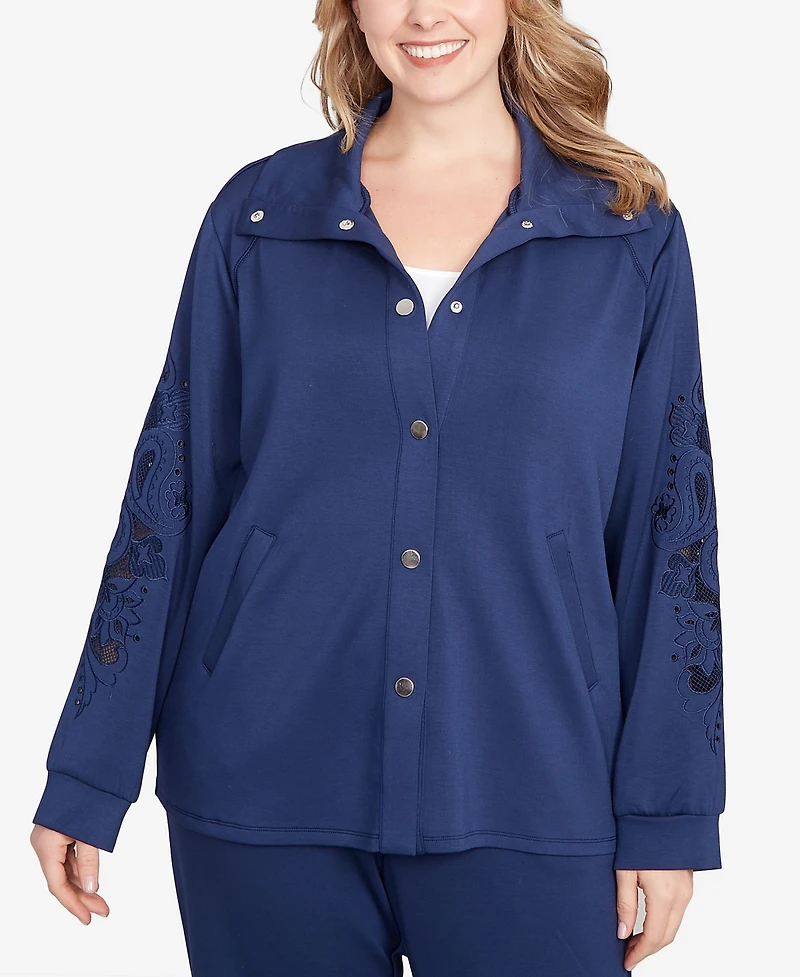 Ruby Rd. Plus Embroidered Floral Cutout Snap Jacket