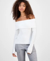 Madden Girl Juniors' Off-The-Shoulder Rib-Knit Sweater
