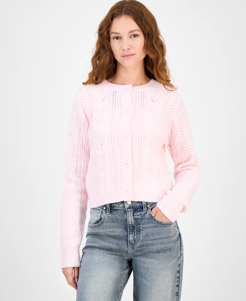 Hippie Rose Juniors' Cable-Knit Button-Front Lady Cardigan