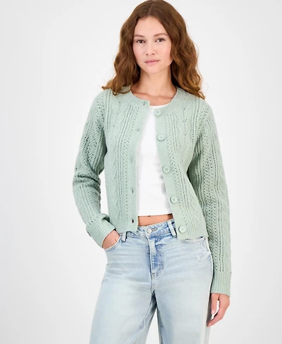 Hippie Rose Juniors' Cable-Knit Button-Front Lady Cardigan