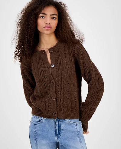 Hippie Rose Juniors' Cable-Knit Button-Front Lady Cardigan