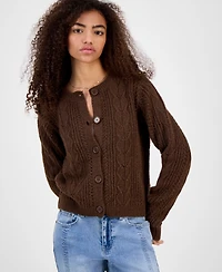 Hippie Rose Juniors' Cable-Knit Button-Front Lady Cardigan