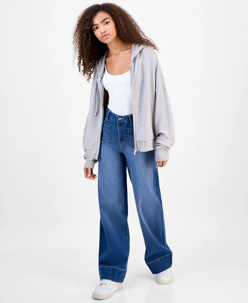 Hippie Rose Juniors' Mossy Zip-Up Sweater Hoodie