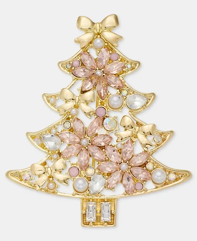 Holiday Lane Crystal & Imitation Pearl Tree Pin, Macy's Exclusive