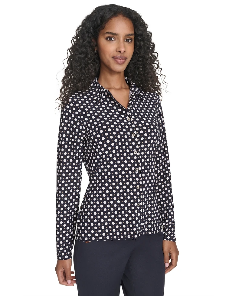 Tommy Hilfiger Women's Double Dot Knit Button-Up Top