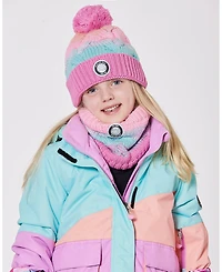 Deux par Girl Lined Knit Pompom Hat Pink, Orange and Turquoise - Toddler|Child