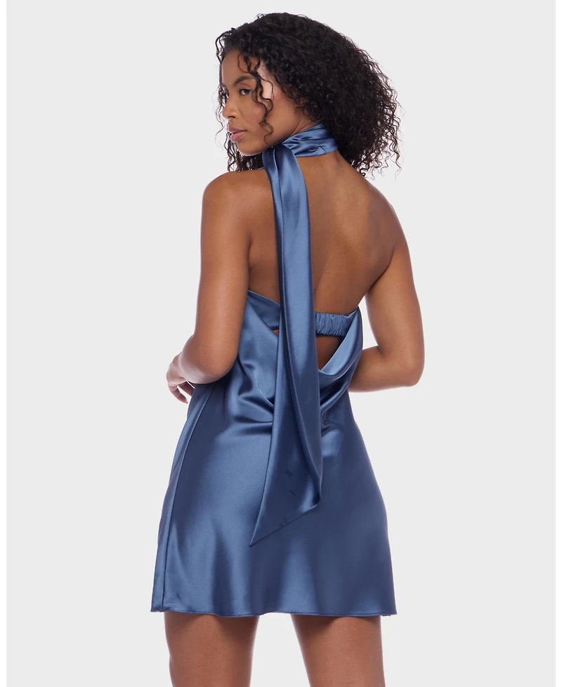 Alex & Sophia Juniors' Scarf-Neck One-Shoulder Satin Bodycon Dress