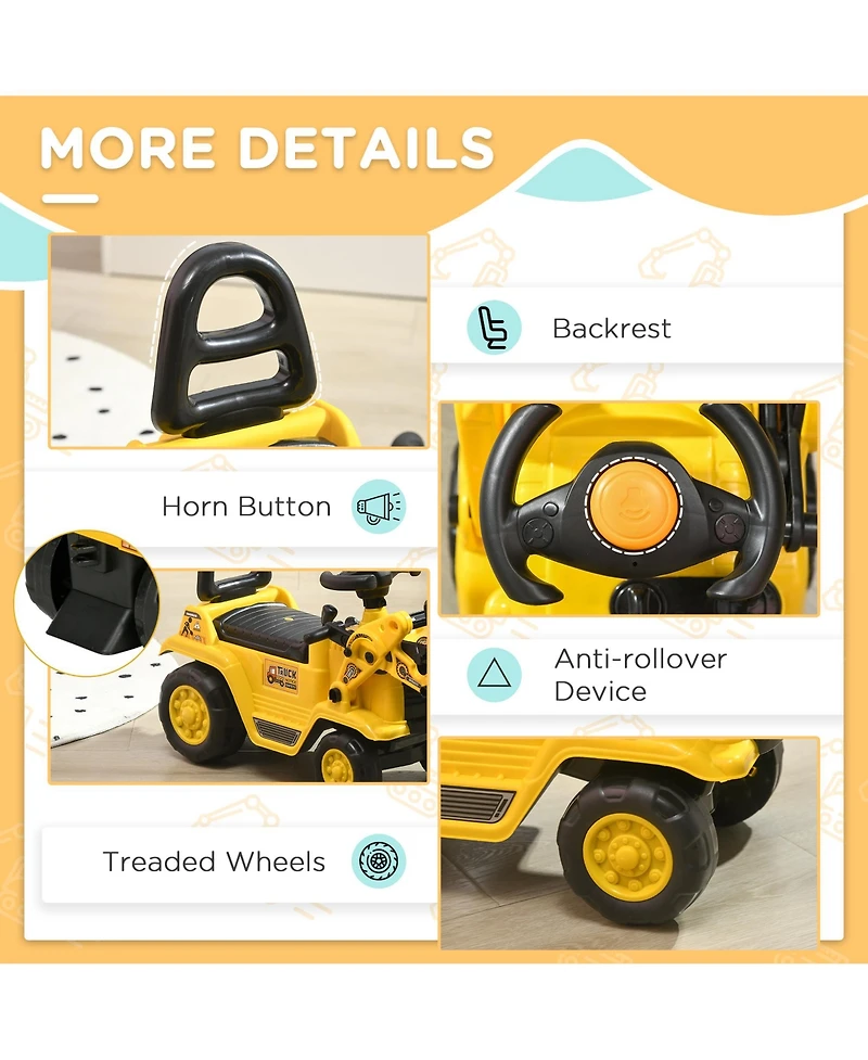 Homcom Kids Ride on Tractor with Storage, Excavator Scooter Gift for Kids