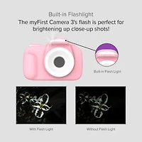 myFirst Camera 3 (Pink) Kids Digital Camera, Video Camera for Toddlers, 16MP 1080HD Video, MicroSD Card, Selfie & Macro Lens, Safety Neck Lanyard Gift