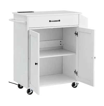 Slickblue Mobile Kitchen Island with Charging Station, Storage Cabinet, and Locking Wheels