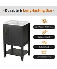 Casainc 20" Vanity with Sink and Soft-Close Door, Bathroom Cabinet with Storage Rack and Open Shelf