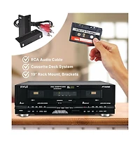 Pyle Dual Cassette Deck - Double Cassette Tape System for Mixtape Recording, CrO2 Tape Selector, High-Speed Dubbing