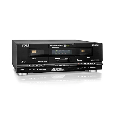 Pyle Dual Cassette Deck - Double Cassette Tape System for Mixtape Recording, CrO2 Tape Selector, High-Speed Dubbing
