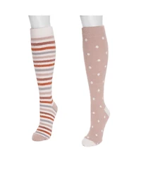 Muk Luks Women's 2 Pack Tall Compression Cozy Sock