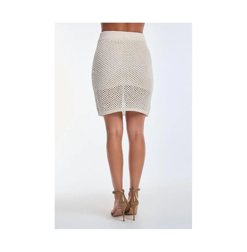 The Noli Shop Womens Addison Sequin Crochet Skirt - Pearl