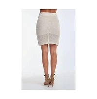 The Noli Shop Womens Addison Sequin Crochet Skirt - Pearl