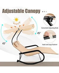 Gymax Outdoor 2-Person Double Rocking Chaise Lounge w/ Canopy & Wheels Metal Frame