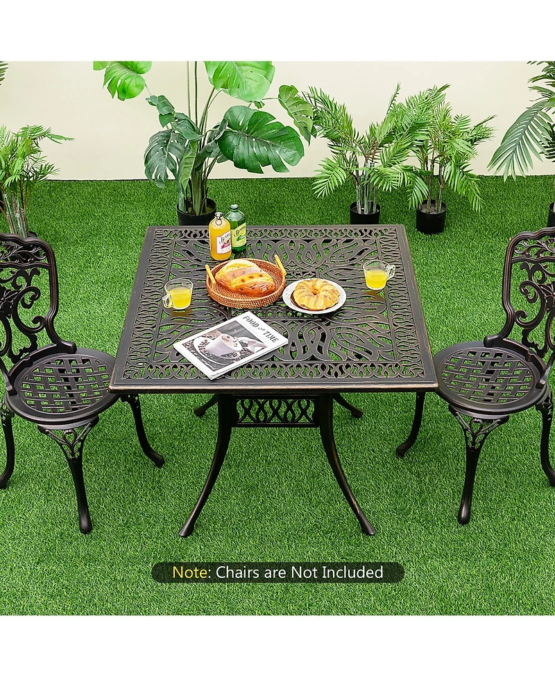 Gymax 35.4'' Patio Square Dining Table Cast Aluminum Umbrella Hole All-weather Outdoor